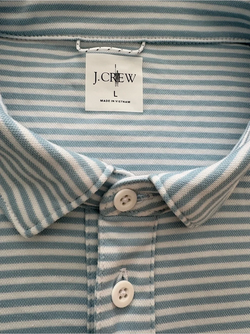 J.CREW Men's Light Blue/White Striped Knit Polo Short Sleeve w/Coolmax Size L